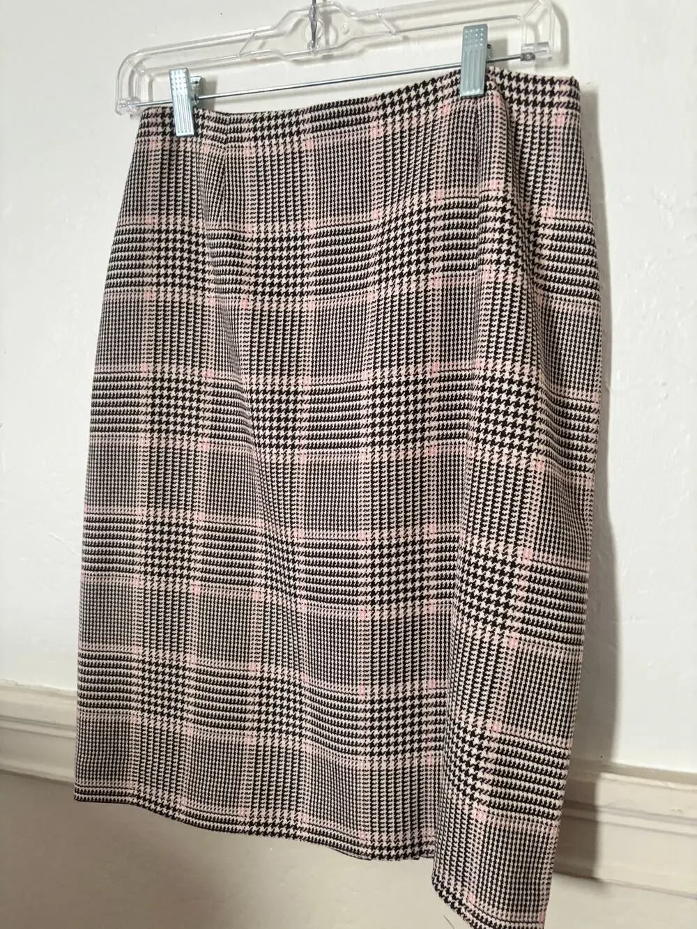 Ann Taylor Wool Plaid Pencil Skirt Women’s Size 6 Brown Pink Lined